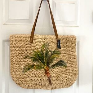 Large Palm Tree Straw Beach or Pool Bag